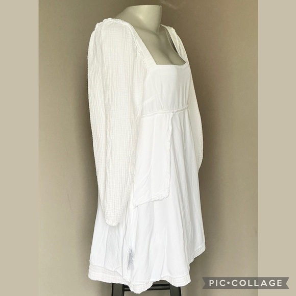 Re-Imagined by J.Crew White Crinkle Square Neck Baby Doll Dress | Festival Ready - Picture 5 of 9